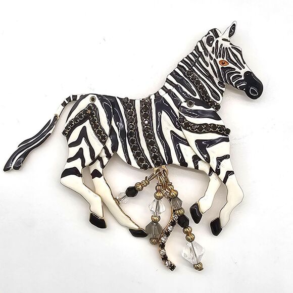 Lunch at the Ritz Zebra Brooch Vintage LATR 2Go Articulated Crystal Safari Pin - Picture 1 of 14